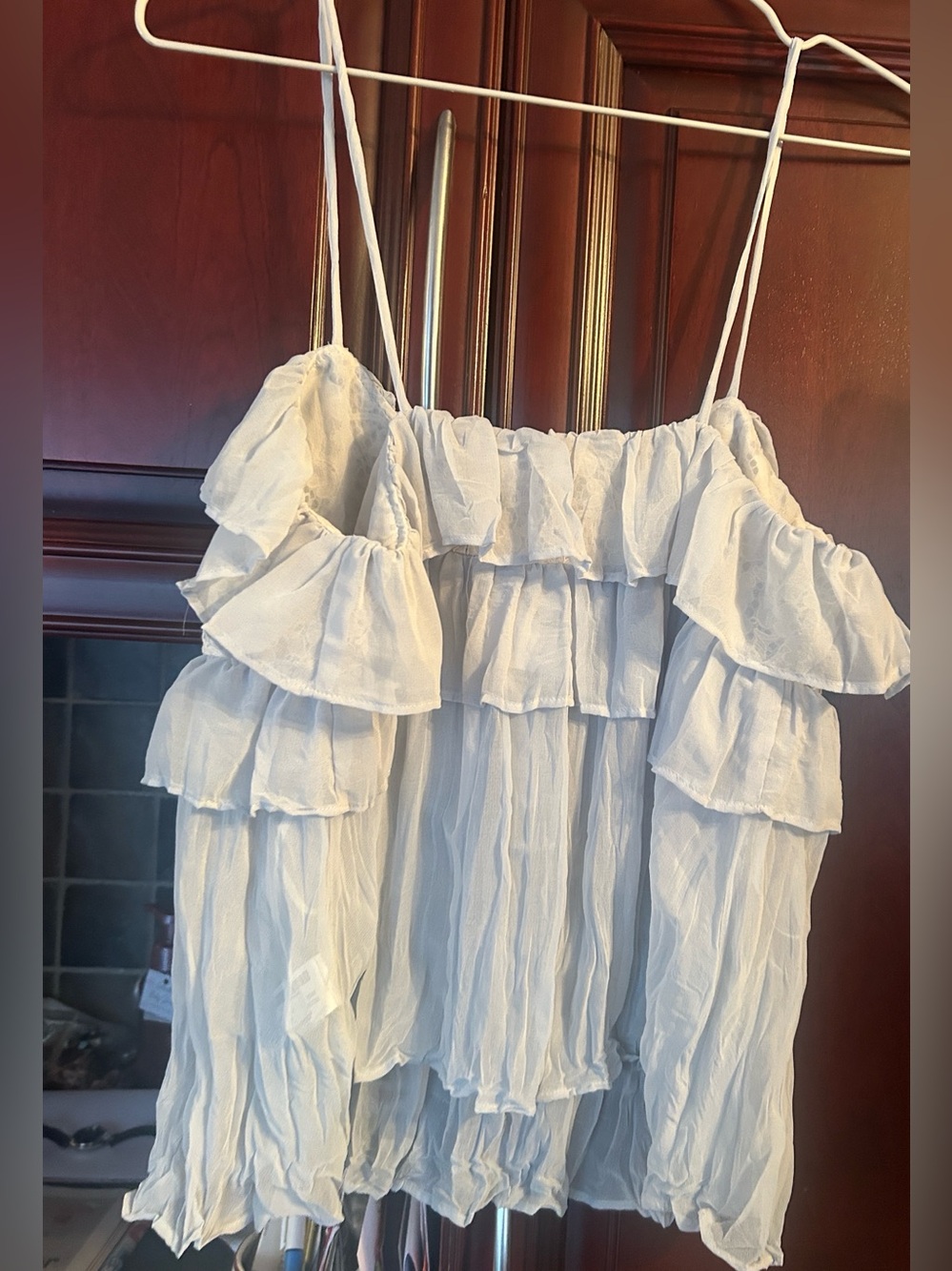 ZARA Lightweight White Ruffle Crochet-Trim Cami Top size small - Picture 10 of 10